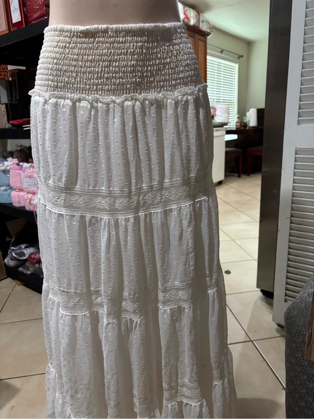 Daniel Rainn White Smocked Waist Tiered Maxi Skirt - Picture 1 of 5